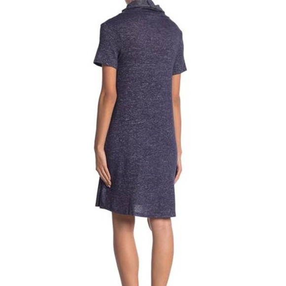 Bobeau Cowl Neck Space Dye Print Sweater Dress M Built-in Face Mask Gray NWT - Picture 2 of 8